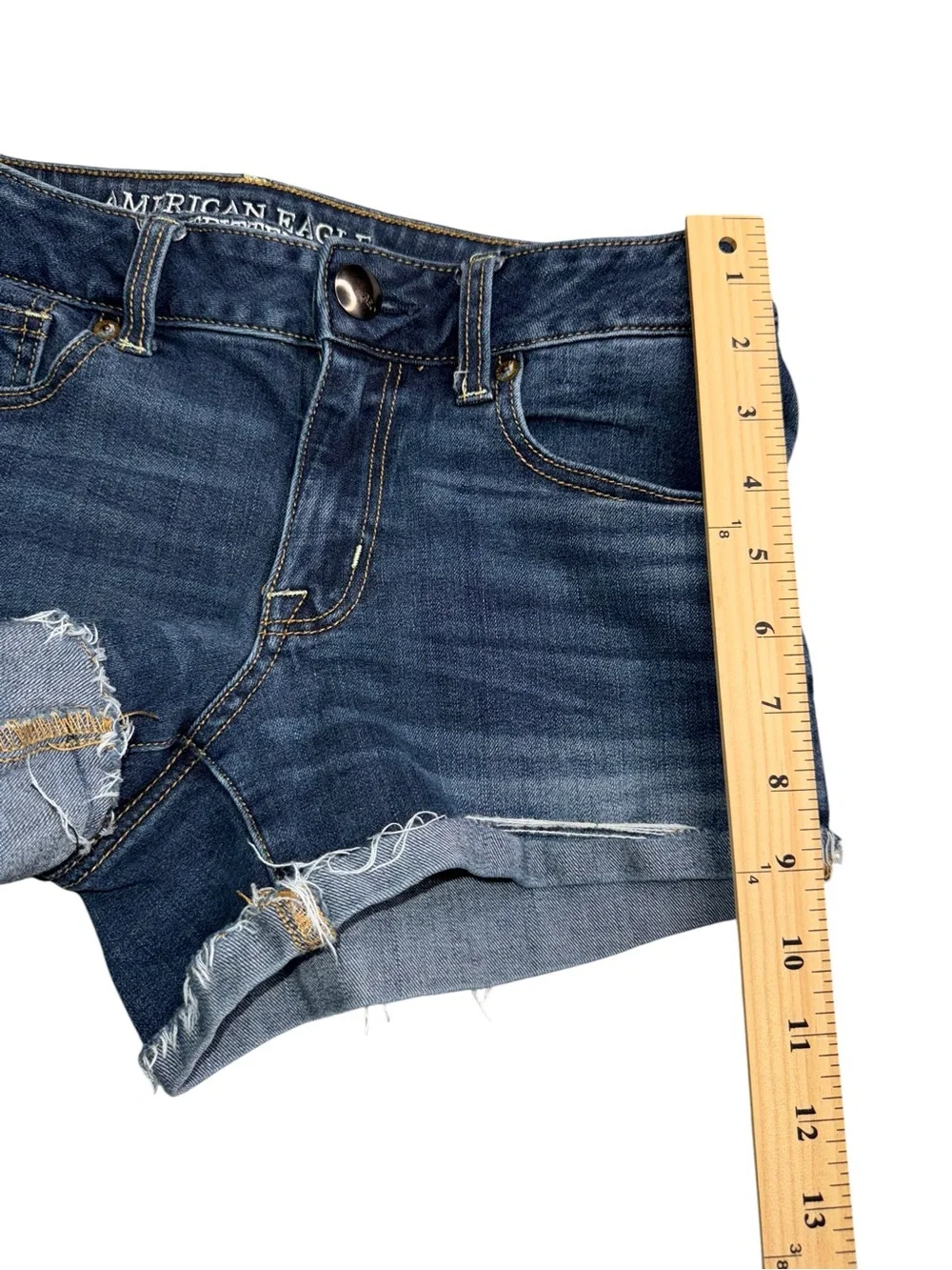 American Eagle Shortie Super Stretch Denim Shorts Womens 6 Frayed Cuffed Y2K